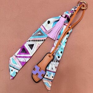 Handmade purple Bag charms Miniature sandals tassel twilly 3in1 accessories